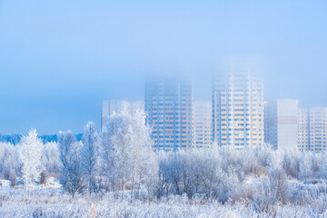 Canvas Print - Winter landscape with the image of residential houses