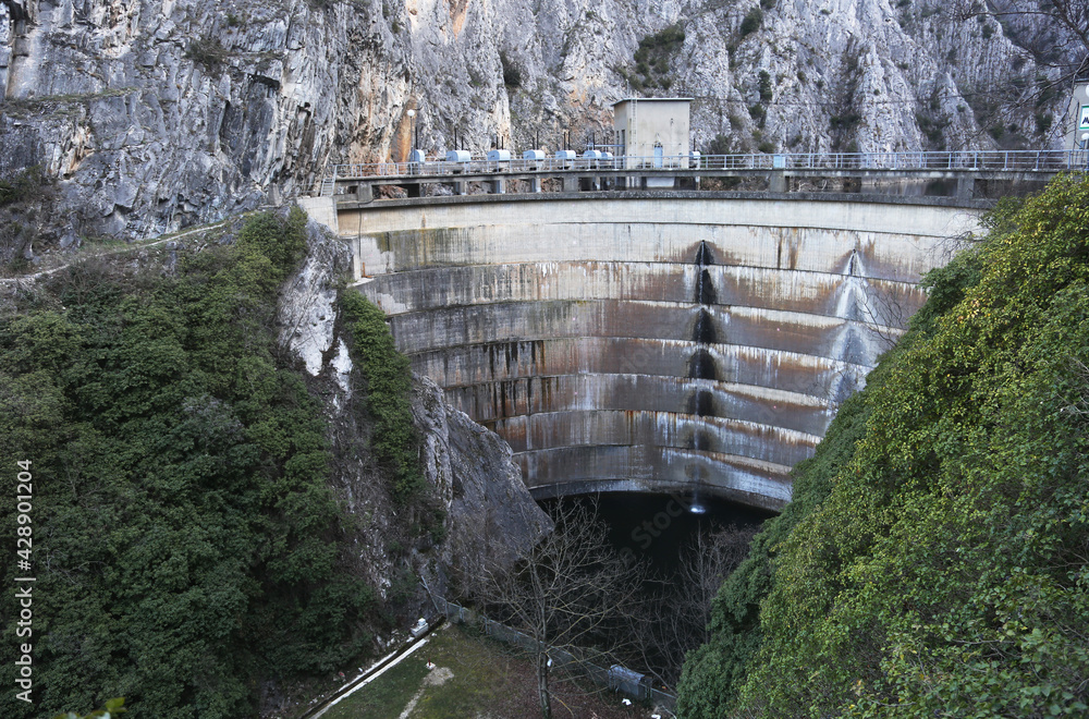 Dam at Matka Canyon in Skopje, Macedonia. Matka is one of the most popular outdoor destinations in Macedonia. - obrazy, fototapety, plakaty 