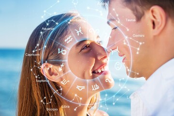 horoscope astrology zodiac illustration with young woman
