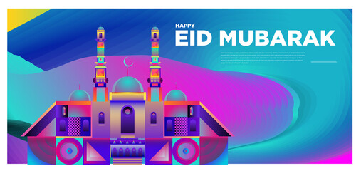 Wall Mural - Vector colorful islamic and mubarak greeting card banner