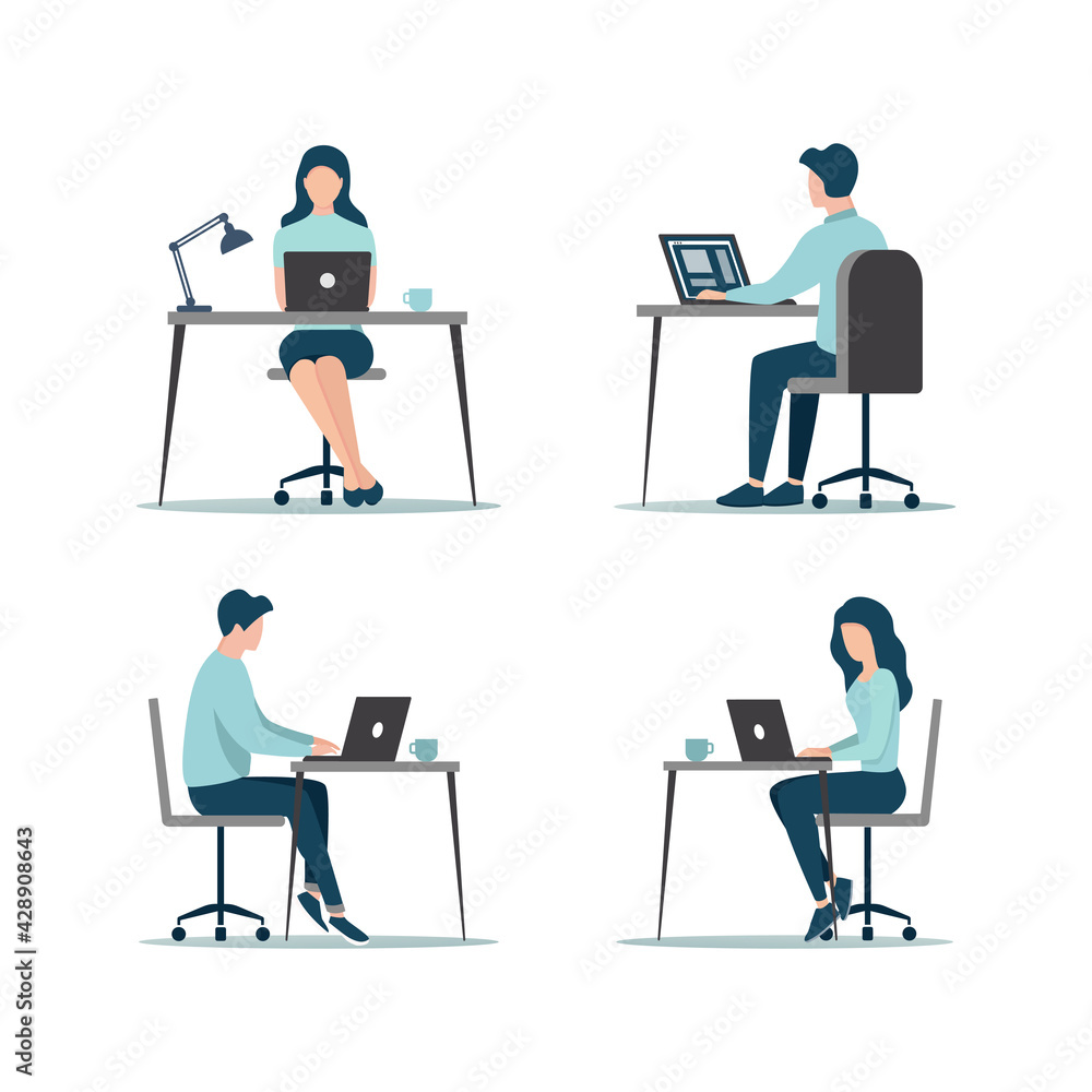 Office work concept. Colored flat vector illustration. Isolated on ...