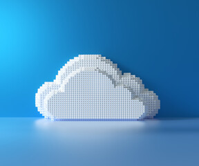 Canvas Print - cloud computing hosting concept. white pixel art cloud technology on blue background. 3d render illu