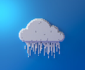 Canvas Print - cloud computing hosting concept. white pixel art cloud technology on blue background. 3d render illu