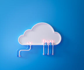 Canvas Print - cloud storage technology and online data storage, cloud computing, hosting white cloud with blue bac