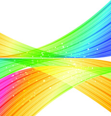 Rainbow waves on white background, abstract colorful curves background 