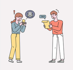 Wall Mural - people amazed at the mail and receipts. flat design style minimal vector illustration.