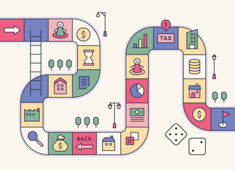 Wall Mural - directions game concept template. financial icons are placed in each cell. flat design style minimal