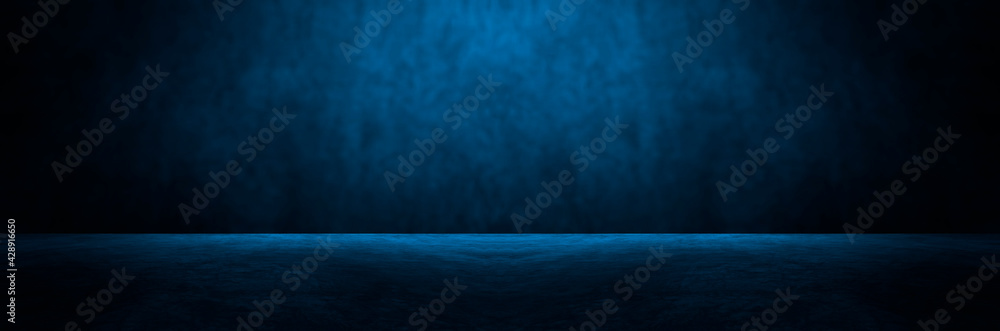 Blue concrete wall and floor with light and shadow backgrounds, use for ...