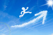青空にジャンプする人の形をした雲
人が飛躍するイメージ