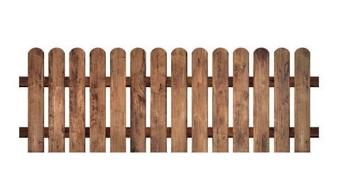 Wall Mural - Brown wooden fence isolated on a white background that separates the objects. There are clipping paths for the designs and decoration