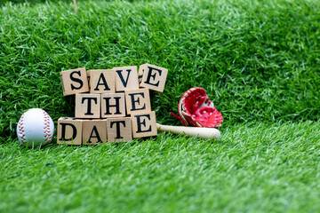 Wall Mural - Baseball save the date with baseball on green grass