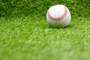 Wall Mural - Baseball is on green grass background