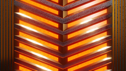 Wall Mural - abstract seamless loop of 3d renders metallic structure. brown and orange neon abstract futuristic h