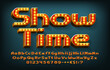 © epifantsev - Show Time alphabet font. 3D letters, numbers and symbols with light bulbs. Uppercase and lowercase. Stock vector typescript for your design.