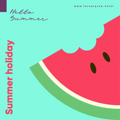 Watermelon. Summer. Flat vector illustration. Summer time, background patterns on the theme of summer, vacation, weekend, beach. Perfect background for posters, cover art, flyer, banner.