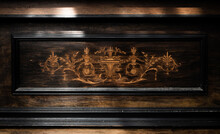 Detail Of Wood Inlay Decorative Panel On Old Piano