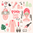 Home SPA doodle collection. Vector illustrations in naive cute style