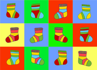 A set of images of different socks. Find two identical socks.