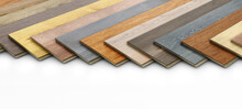 Different Variations Of Laminate Wooden Planks On White Background, 3d Illustration