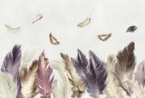 Fototapeta Boho - Colored feathers. Photo wallpaper, beautiful picture for the wall. Abstract drawing with feathers.