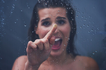 Wall Mural - Adult woman under the shower in bathroom