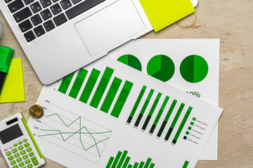 Wall Mural - Top view of table with financial papers and calculator