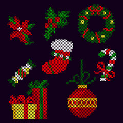 Wall Mural - cross stitch christmas set