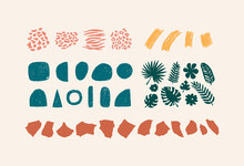 Abstract Elements Collection. Vintage Design Elements. Geometric Shapes, Tropical Plants, Collage Paper, Animal Texture.