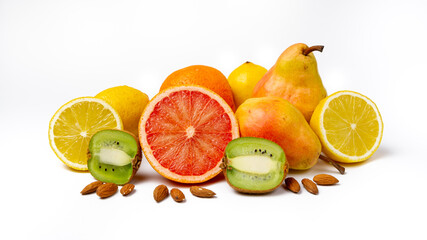 Wall Mural - Slices of various fruits and almonds