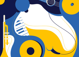 Wall Mural - Banner template with trumpet and microphone. Jazz concept art.