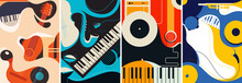 Collection Of Jazz Posters. Flyer Templates In Flat Design.