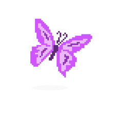 Butterfly Pixel Art. Butterfly Lego Block Pattern. Vector Illustration Of A Cross Stitch Pattern.