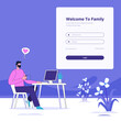 Login concept illustration, sign In screen, login application with password vector stock illustration, Online registration and sign up concept. Young man signing up or login to online, Man using pc 