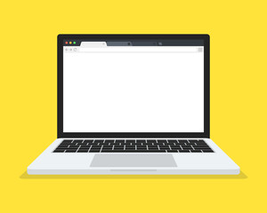 Wall Mural - browser mockup on laptop screen. computer on yellow background. vector illustration.