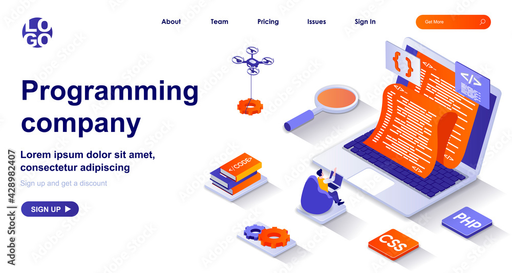 Programming company isometric landing page. Development of programs and ...
