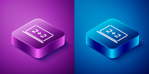 Sticker - Isometric Chalkboard icon isolated on blue and purple background. School Blackboard sign. Square button. Vector