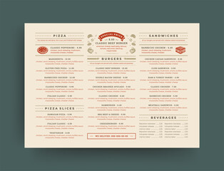 Wall Mural - Fast food restaurant menu layout design brochure or flyer template vector illustration