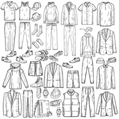 Wall Mural - sketch hand drawn set of mens clothing, collection