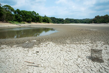Drought Lake In Guantian, Tainan, Taiwan. Lack Of Water Concept.