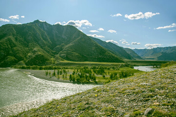 The confluence of the Chui and Katun rivers in the Altai Mountains, Ongudai district, Altai Republic, Russia