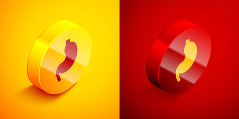 Sticker - Isometric Human stomach icon isolated on orange and red background. Circle button. Vector