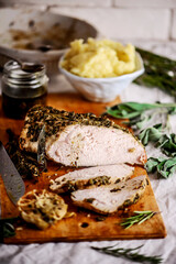 Canvas Print - Garlic herb butter roasted turkey breast. .style rustic.