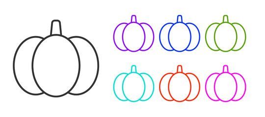 Sticker - Black line Pumpkin icon isolated on white background. Happy Halloween party. Set icons colorful. Vector