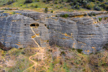 Aerial View About Sandstone Cave Which Located In The Eastern Part Of Cserhát Mountains. Popular Tourist Destination. Hungarian Name Is Kőlyuk Oldal.