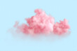 Realistic pink fluffy cloud isolated on transparent blue background. Cloud sky background for your design. Vector illustration