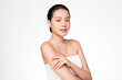 © kitthanes  - Beautiful young asian woman with clean fresh skin on white background, Face care, Facial treatment, Cosmetology, beauty and spa, Asian women portrait