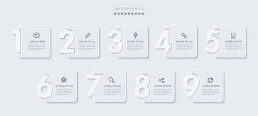 Wall Mural - vector elegant simple refined style infographic design ui template 9 number labels and icons
