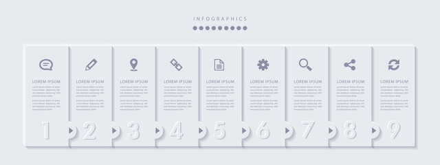 Vector elegant simple refined style infographic design UI template 9 number labels and icons