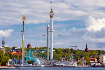 Wall Mural - View of the city embankment on a sunny morning. Stockholm.