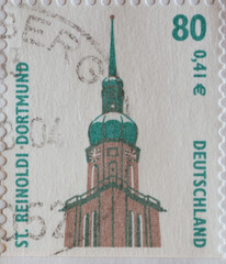 Wall Mural - GERMANY - CIRCA 2001 : a postage stamp from Germany, showing sights in Germany. St. Reinoldi Dortmund